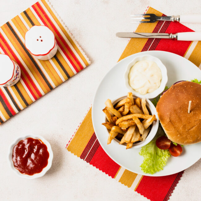 burger with fries