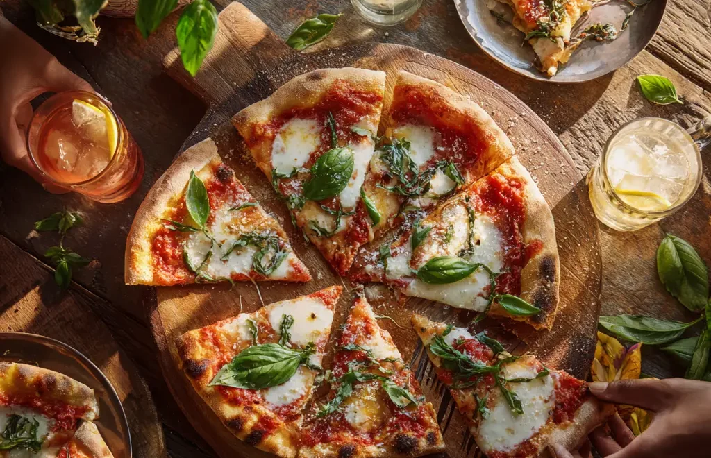 A_rustic_wooden_table_set_for_a_pizza_night