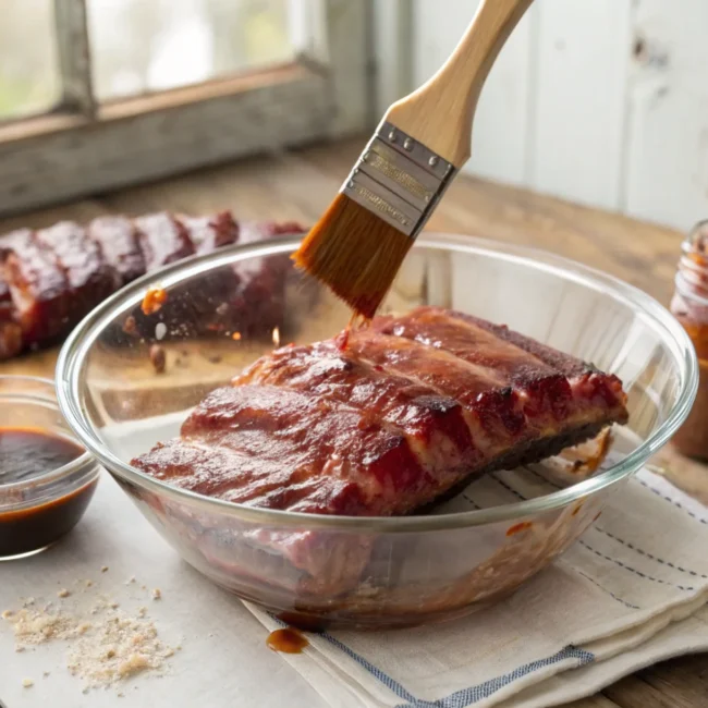 A glossy, dark pork ribs marinade in a jar, ready to transform your next barbecue.