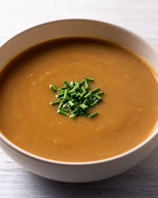 A steaming bowl of creamy mushroom soup made with Campbell's golden mushroom soup, topped with crispy rosemary croutons.
