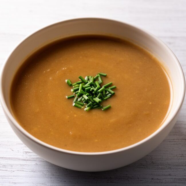 A steaming bowl of creamy mushroom soup made with Campbell's golden mushroom soup, topped with crispy rosemary croutons.