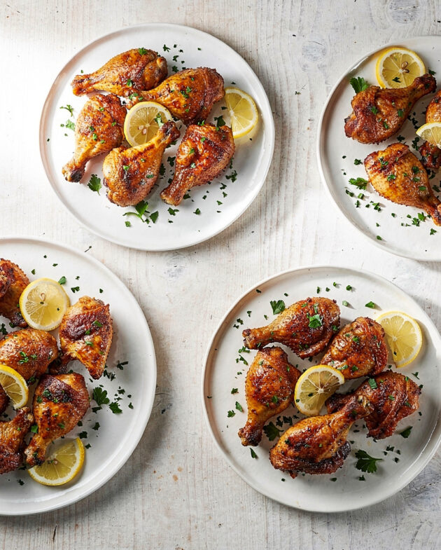 A tray of golden baked chicken drumstick recipes with honey garlic glaze.