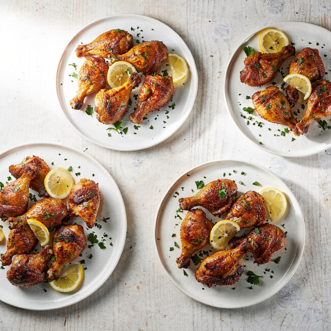 A tray of golden baked chicken drumstick recipes with honey garlic glaze.