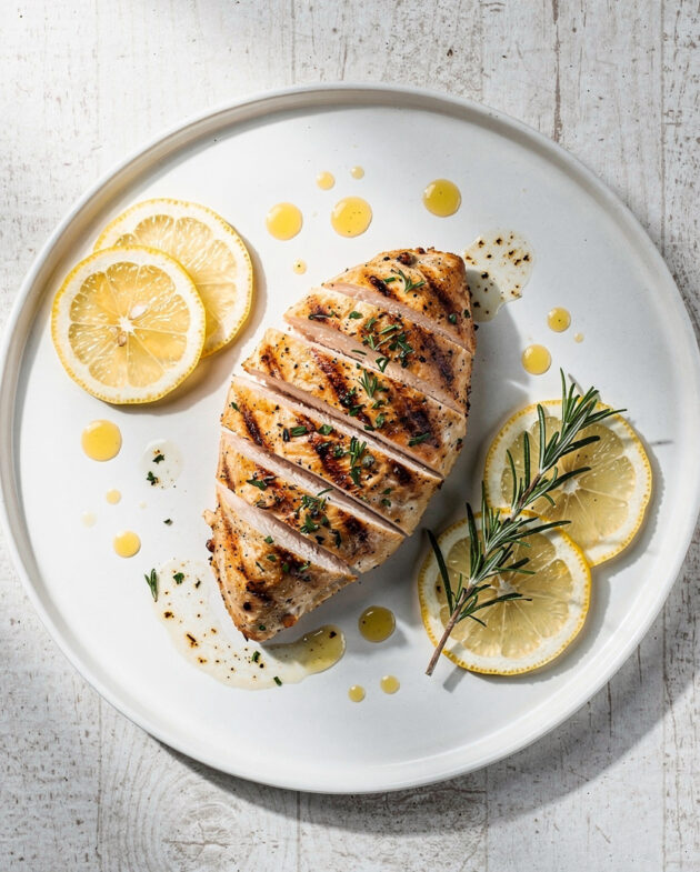 A vibrant top-down photo showcasing the ingredients for delicious chicken marinade recipes, featuring fresh herbs and lemon.