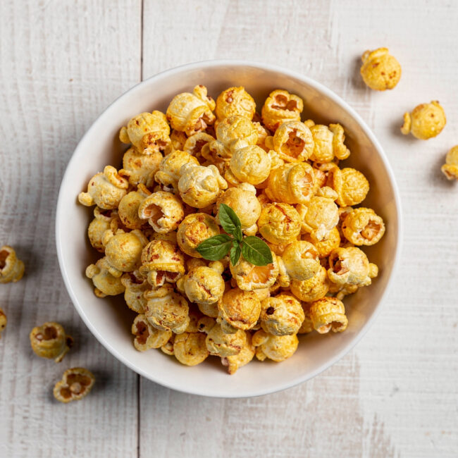 A bowl of freshly made smartfood doritos popcorn, perfectly seasoned and ready to enjoy.