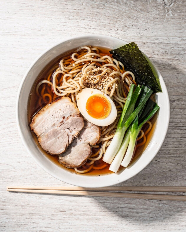 A vibrant bowl of homemade ramen noodle recipe featuring springy noodles, a rich soy-based broth, and perfect toppings like a jammy egg and chashu pork.